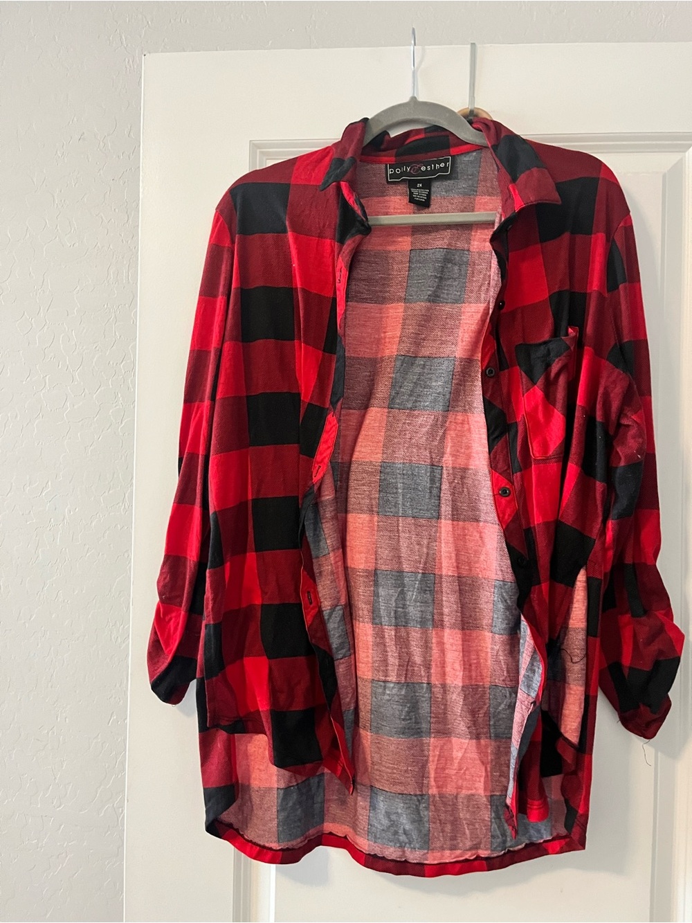 Polly & Esther Woman’s Red and Black Buffalo Plaid Button-Up Shirt